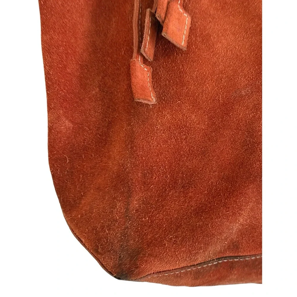 Leather Suede Brown Cognac Purse‎ Bag Boho Bohemian Stitching Key Strap Lining
